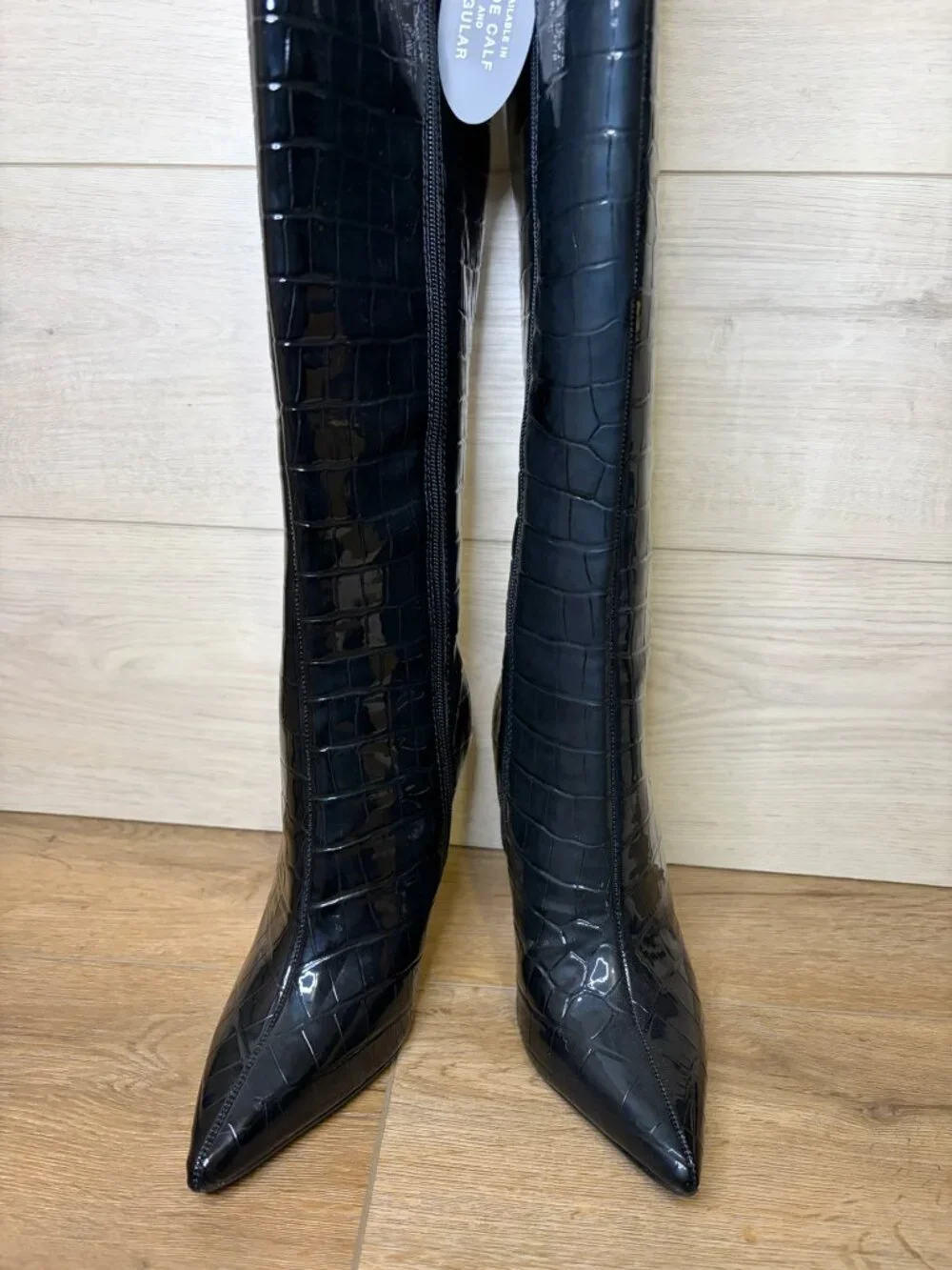 INC Sabrinaap High Knee Boots Black Crocodile Wide Calf Size 6M